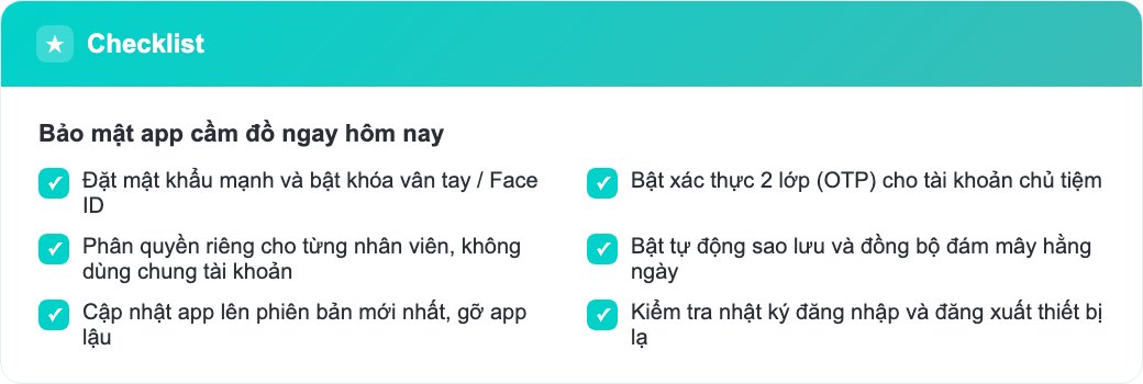 Checklist các bước bảo mật app cầm đồ nên làm ngay trên điện thoại của chủ tiệm