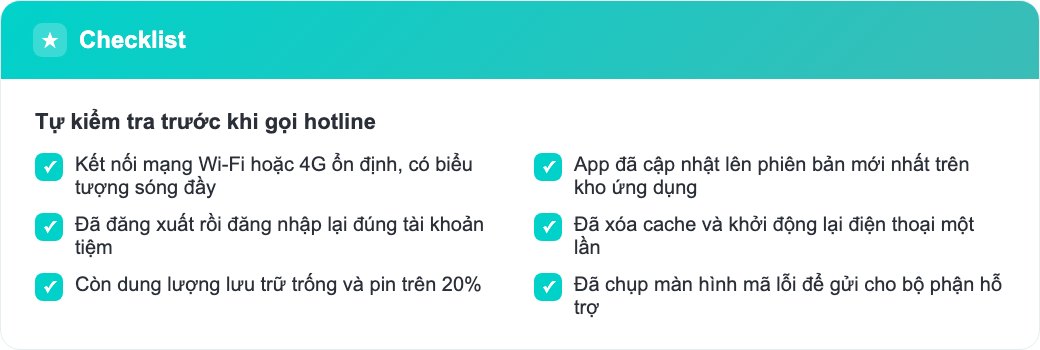 Checklist tự kiểm tra lỗi app cầm đồ trước khi gọi hotline hỗ trợ kỹ thuật