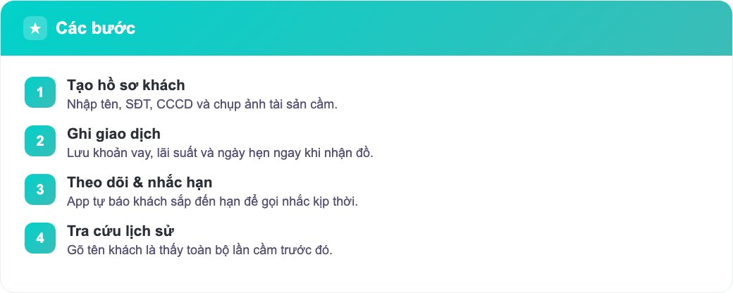 Các bước quản lý khách hàng cầm đồ trên app điện thoại từ lưu hồ sơ đến nhắc đến hạn