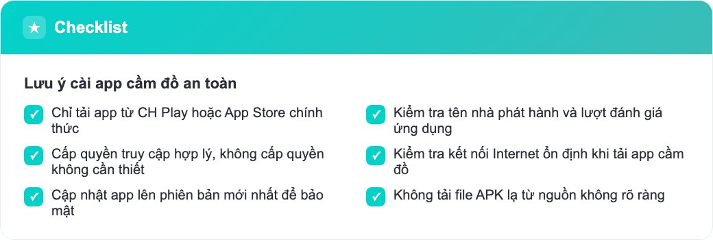Danh sách lưu ý quan trọng khi tải và cài app cầm đồ an toàn trên điện thoại
