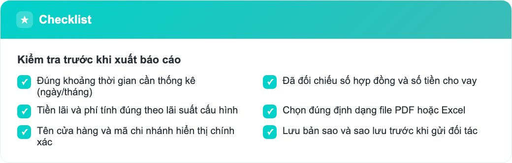Checklist kiểm tra xuất báo cáo cầm đồ chính xác không lỗi trên điện thoại cho chủ tiệm
